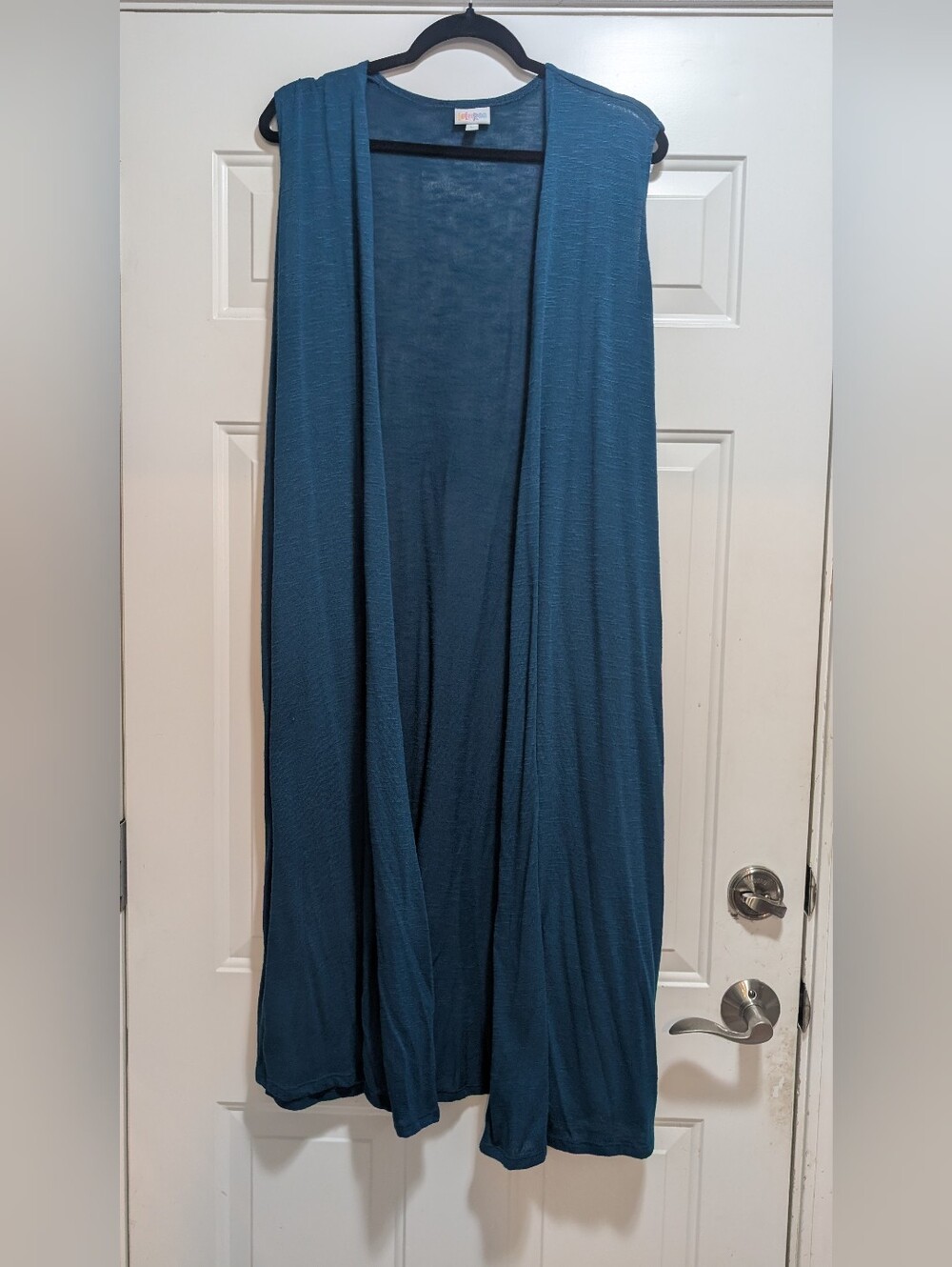 LuLaRoe Joy Duster Vest Solid Teal Blue Sleeveless Long Cardigan Size Large L